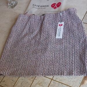 Skirt/thigh Length/tweed' Light Pink Plaid design,New W/Tags,sz L,stretch waist